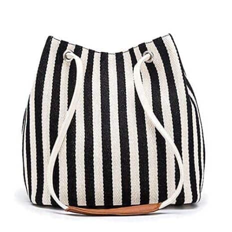 bydenwely women's tote bag medium canvas shoulder bag daily working handbag with concise striped pattern (black)